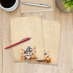 Halloween Foxes A5 letter writing paper, Pen pal supplies, Stationery lined or unlined note sheets, Cute notepaper with or without lines