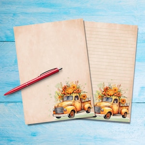 Papel para escribir cartas tamaño A5 con diseño de camión otoñal, suministros para amigos por correspondencia, hojas de papelería rayadas o sin rayar, lindo papel para notas con o sin líneas