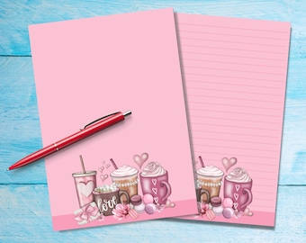 Love Coffee A5 letter writing paper, Pen pal supplies, Stationery lined or unlined letter sheets, Cute notepaper with/without lines