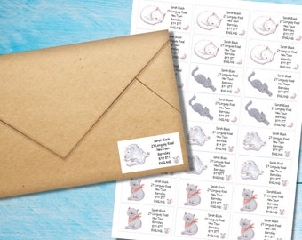 Lazy Cat self adhesive return address labels, 24 labels per sheet, 63.5 x 33.9 mm rectangular stickers with rounded corners