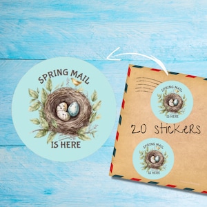 Autocollants Spring Nest, lot de 20 ronds mats découpés individuellement, Jolies étiquettes décoratives Happy Mail pour courrier postal, Autocollants postaux pour correspondant