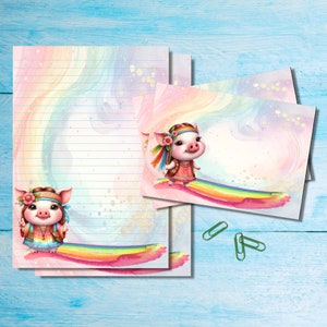 Juego de papelería Hippy Pigs A5, hojas y sobres para escribir por correo postal, paquete de cartas con o sin líneas, lindo papel para notas, suministros para amigos por correspondencia,