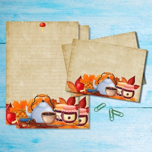 Set di cancelleria Autumn Tea, carta da lettere bianca o a righe, carta per appunti A5 a tema autunnale, articoli per amici di penna, fogli e buste per scrivere con la posta ordinaria.