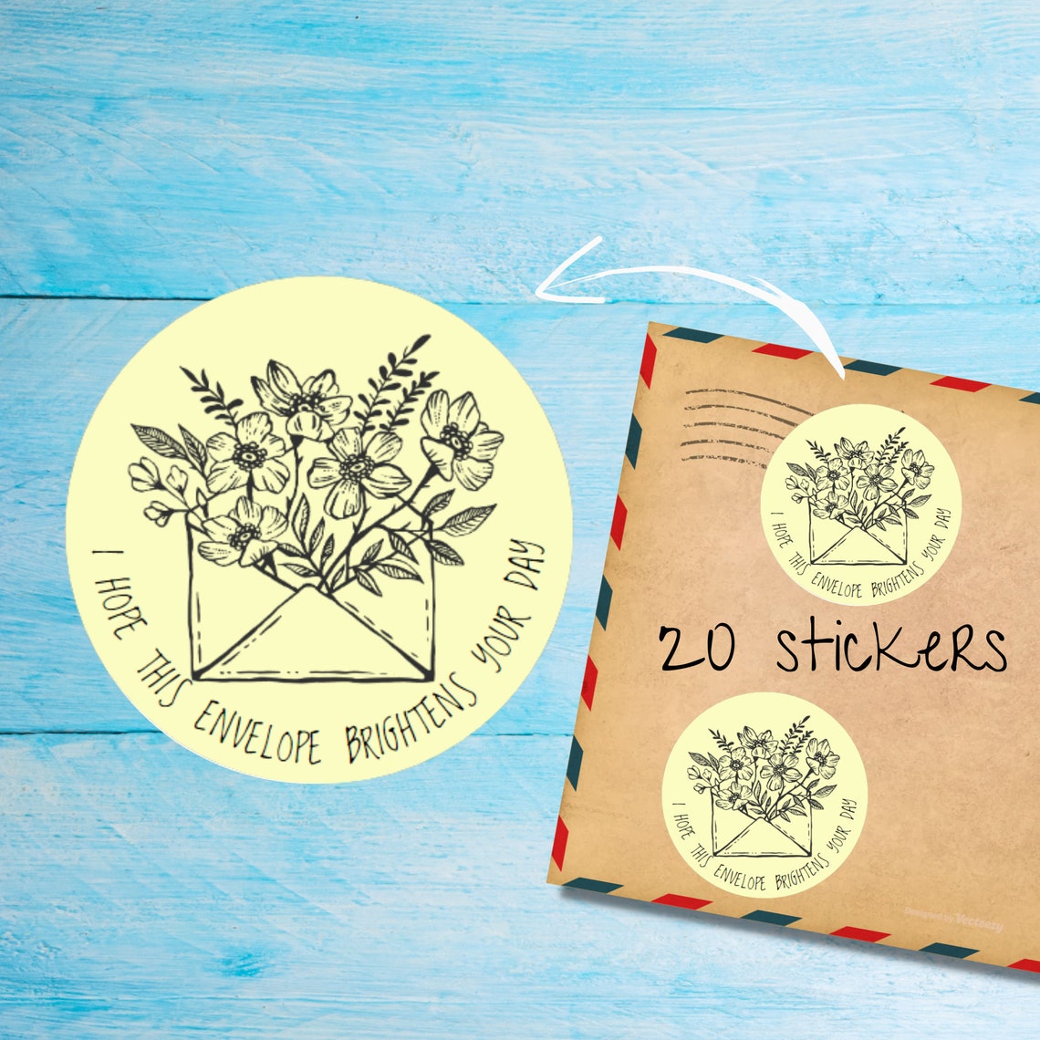 Flower Envelope Stickers Pack, Cute Individually Cut Round Matte Happy ...