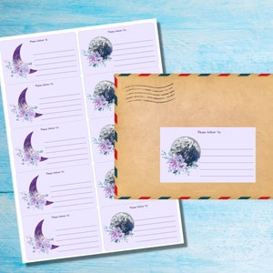 Etichette autoadesive Moon Flowers, da consegnare a..., 10 etichette per foglio, adesivi rettangolari da 99,1 x 57,0 mm con angoli arrotondati
