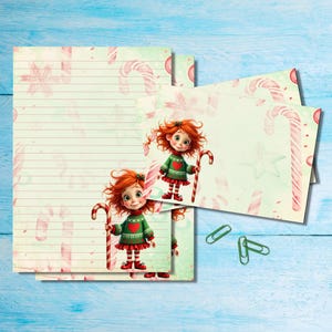 Juego de papelería Candy Cane Girl, papel para escribir cartas A5 con sobres a juego, kit de suministros para correo postal, hojas rayadas o sin rayar