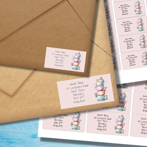 Teacup Mice return address labels, 24 or 40 self adhesive labels per sheet, Pen pal rectangular stickers for happy mail envelopes