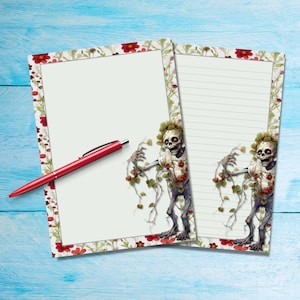Papel para escribir cartas Floral Zombie A5, suministros para amigos por correspondencia, hojas de notas con o sin forro de papelería, lindo papel de notas con o sin líneas