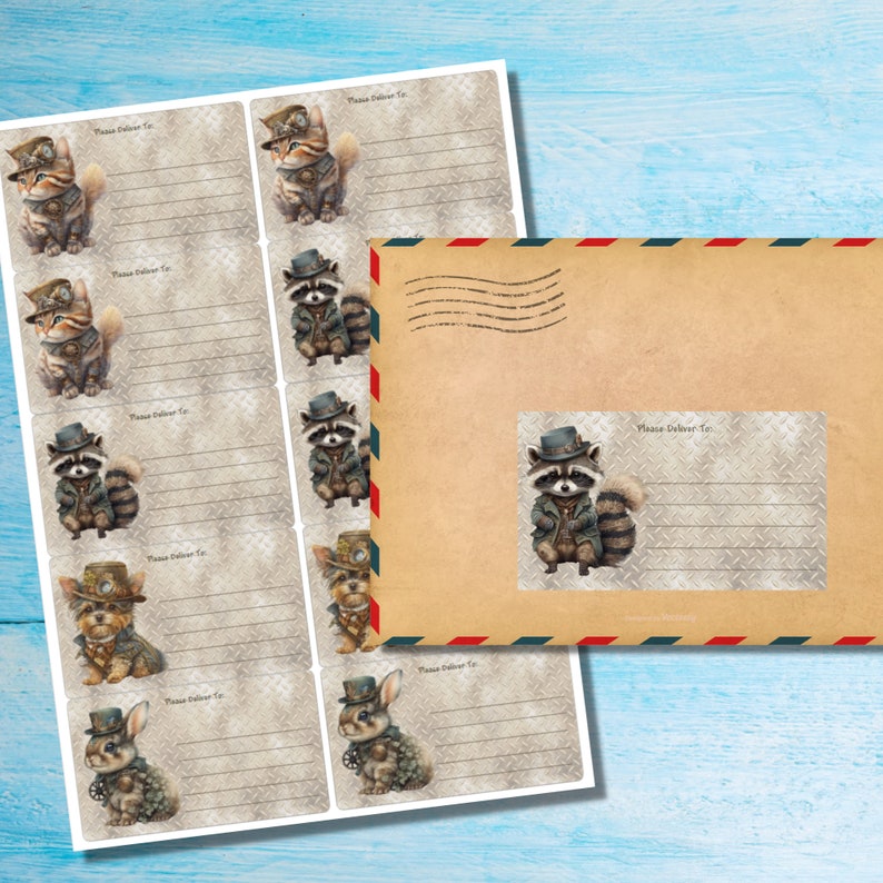 Steampunk Animals Self Adhesive Please Deliver To.. Labels, 10 Labels ...