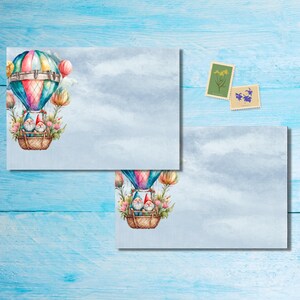 Gnomes in Air Balloon envelopes pack of 5 or 10, Happy mail envelopes for pen pals letters, C6 size postable decorated envelopes