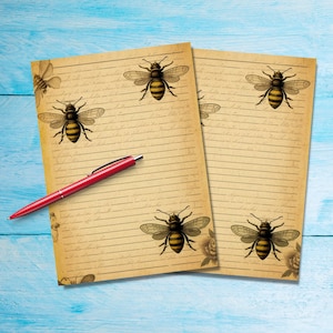 Papel para cartas A5 Vintage Bees, suministros para amigos por correspondencia, hojas de notas rayadas o sin rayar, lindo papel para notas con o sin líneas