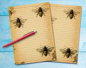 Vintage Bees A5 letter writing paper, Pen pal supplies, Stationery lined or unlined note sheets, Cute notepaper with or without lines