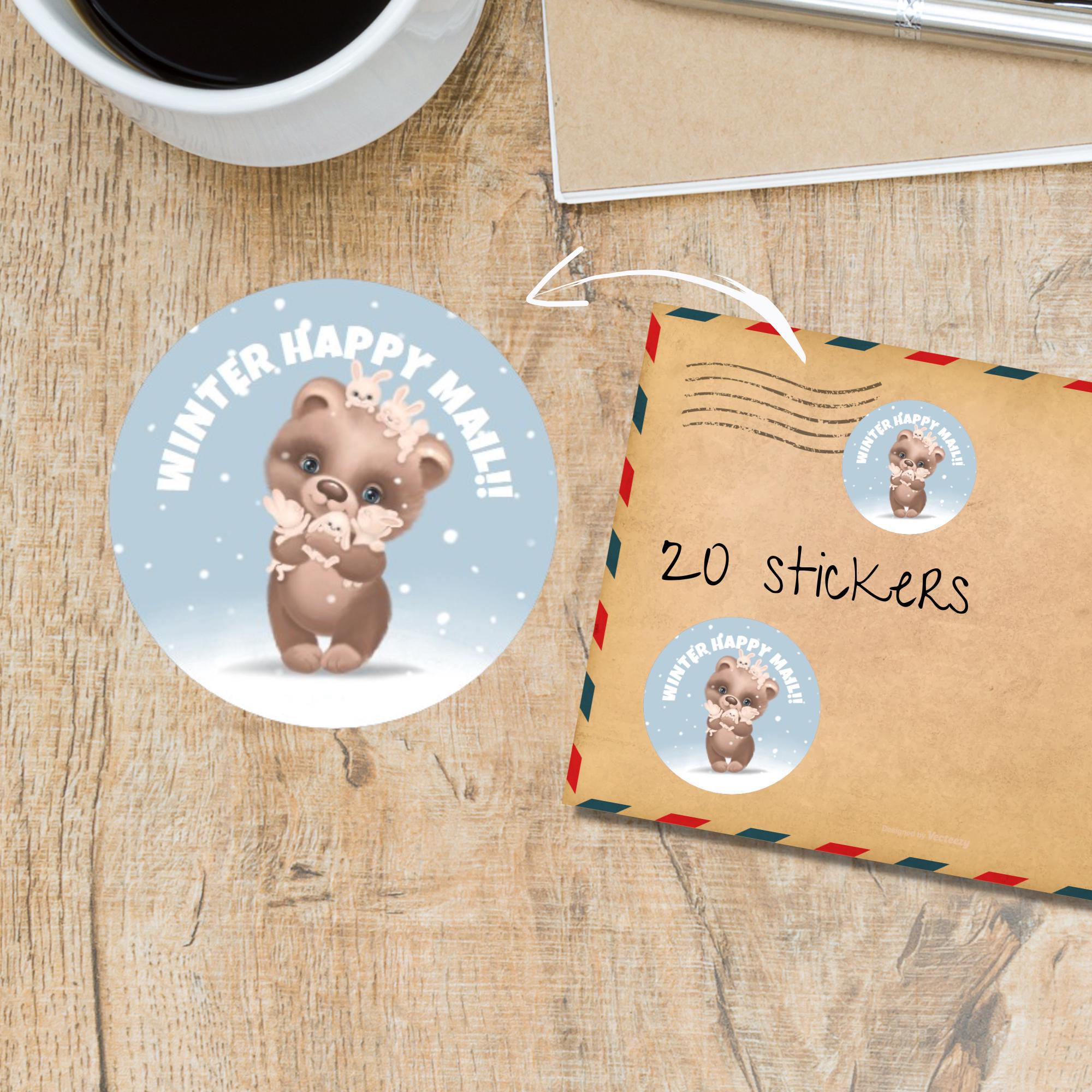 Bear Hugs Stickers Pack, Cute Individually Cut Round Matte Happy Mail ...