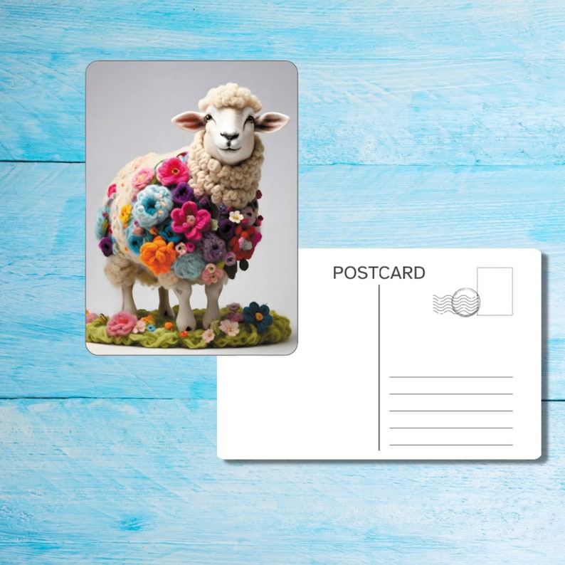 Woolly Sheep Postcard set of 5, A6 size postcard with rounded corners, beautiful illustrated postcrossing postcard 14.8 cm x 10.5 cm zdjęcie 6