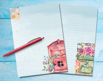 Post Boxes A5 letter writing paper, Pen pal supplies, Stationery lined or unlined letter sheets, Cute notepaper with or without lines