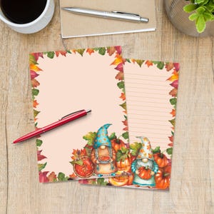 Fall Gnome A5 letter writing paper, Pen pal supplies, Stationery lined or unlined letter sheets, Cute notepaper with or without lines