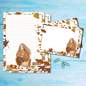 Conjunto de papelaria aconchegante para o outono, papel para escrever cartas A5 com envelopes combinando, kit de suprimentos para amigos por correspondência, folhas pautadas/sem pauta