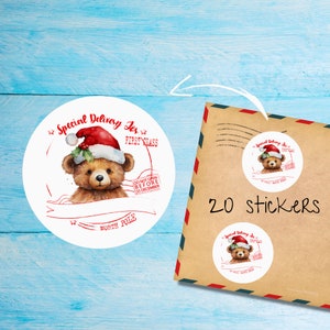 Paquete de pegatinas de oso navideño, lindas etiquetas de correo feliz redondas cortadas individualmente, suministros para amigos por correspondencia para decorar sobres