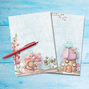 Papel para escribir cartas tamaño A5 de Fairy Houses, suministros para amigos por correspondencia, hojas de cartas rayadas o sin rayar, lindo papel de notas con o sin líneas