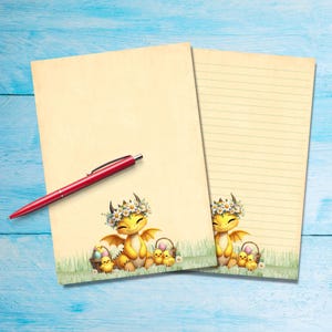 Papel para cartas tamaño A5 con diseño de dragón de Pascua amarillo, suministros para amigos por correspondencia, hojas de cartas rayadas o sin rayar, lindo papel para notas con o sin líneas