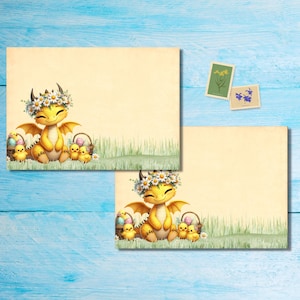 Paquete de 5 o 10 sobres con forma de dragón de Pascua amarillo, sobres de correo alegres para cartas a amigos por correspondencia, sobres de tamaño C6 para enviar por correo