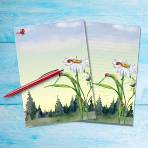 Carta da lettere A5 Ladybird Meadow, forniture di cancelleria Penpal, fogli singoli foderati o sfoderati, bella carta da lettere con/senza righe