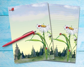 Ladybird Meadow A5 letter writing paper, Penpal stationery supplies lined or unlined single sheets, Pretty notepaper with/without lines