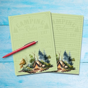 Reglas de camping Papel para escribir cartas A5, Suministros para amigos por correspondencia, Papelería con líneas o sin líneas, Papel de carta lindo con o sin líneas