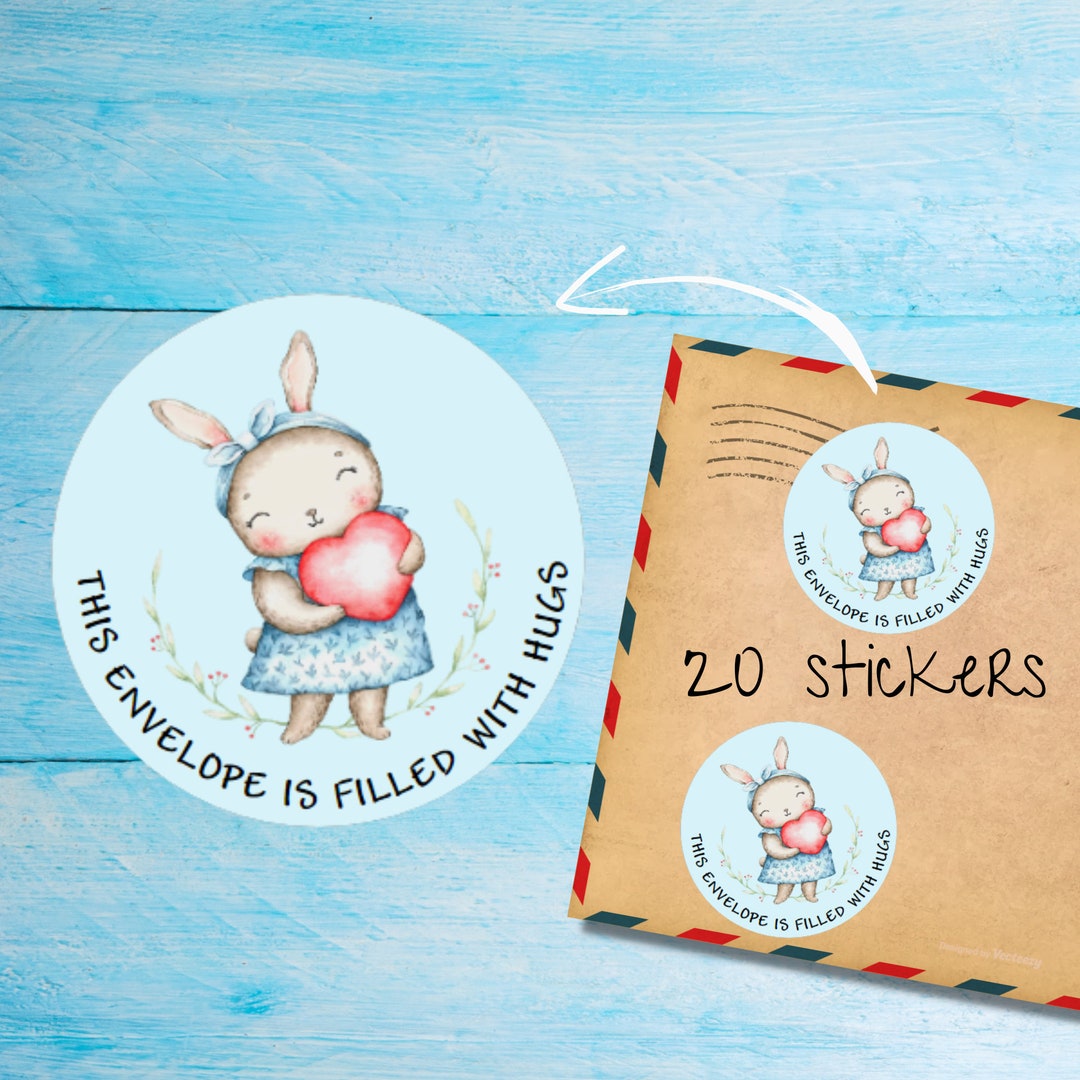 Labelled Rabbit Heart Heart Rabbit Stickers Pack, Cute Individually Cut Round Matte Happy ...