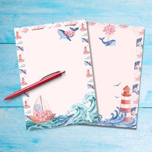 Papel para escribir cartas A5 de ballenas florales, suministros para amigos por correspondencia, hojas de cartas de papelería decoradas, papel de notas para cartas escritas a mano,