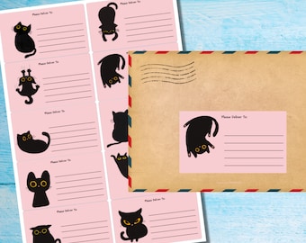 Black Cat self adhesive please deliver to.. labels, 10 labels per sheet, 99.1 x 57.0 mm rectangular stickers with rounded corners