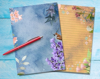 Floral Summer A5 letter writing paper, Pen pal supplies, Stationery lined or unlined letter sheets, Cute notepaper with or without lines