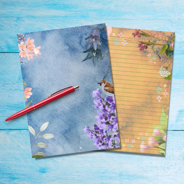 Floral Summer A5 letter writing paper, Pen pal supplies, Stationery lined or unlined letter sheets, Cute notepaper with or without lines