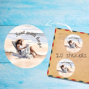 Paquete de pegatinas de lectura en la playa, lindas etiquetas de correo feliz redondas cortadas individualmente, suministros para amigos por correspondencia para decorar sobres