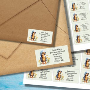 Etichette per indirizzo di ritorno Raincoat Duck, 24 o 40 etichette autoadesive per foglio, adesivi rettangolari Pen pal per buste di posta felice