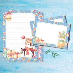 Conjunto de papelaria de animais de Natal, papel de carta A5 com envelopes combinando, kit de suprimentos para amigos por correspondência de correio tradicional, folhas pautadas/sem pauta