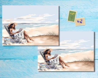 Reading at the Beach pack of 5 or 10 envelopes, penpal letter supplies, happy mail stationery, A6 size envelope set