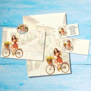 Kit di lettere per corrispondenza "Biking in Italy" con amiche di penna e posta ordinaria, carta da lettere A5, buste, etichette per indirizzi, etichette PDT, adesivi rotondi Happy Mail.