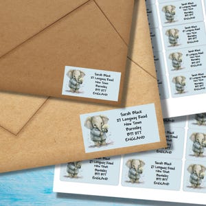 Etichette per indirizzo di ritorno Little Elephant, 24 o 40 etichette autoadesive per foglio, adesivi rettangolari Pen pal per buste di posta felice