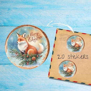 Confezione di adesivi Merry Christmas Fox, graziose etichette postali rotonde opache tagliate singolarmente, articoli per amici di penna per decorare buste
