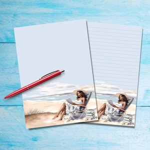 Lendo na praia Papel para escrever cartas A5, Suprimentos para amigos por correspondência, Papelaria com ou sem forro, Papel bonito com/sem linhas