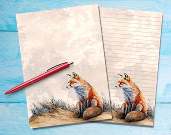 Fox on the Dunes A5 letter writing paper, Pen pal supplies, Stationery lined or unlined letter sheets, Cute notepaper with or without lines