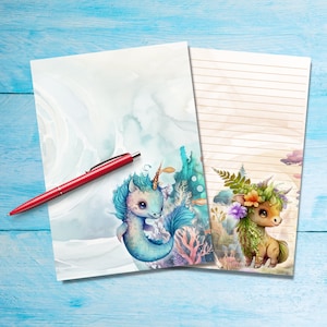 Papel para cartas tamaño A5 de criaturas míticas, suministros para amigos por correspondencia, hojas de notas rayadas o sin rayar, lindo papel de notas con o sin líneas