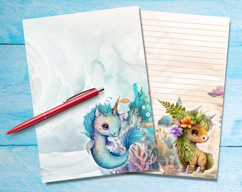 Mythical Creatures A5 letter writing paper, Pen pal supplies, Stationery lined or unlined note sheets, Cute notepaper with or without lines