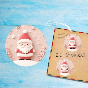 Autocollants roses du père Noël, lot de 20 ronds mats coupés individuellement, jolies étiquettes décoratives Happy Mail pour courrier postal, autocollants postaux correspondant