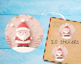 Pink Santa-stickers, pak van 20 individueel gesneden ronde, mat, leuke decoratieve postetiketten voor postzegels, poststickers voor penvrienden