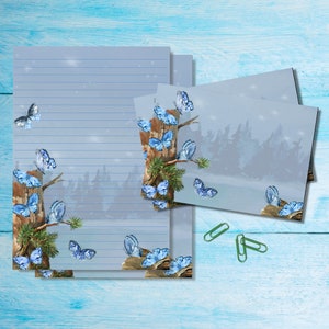 Juego de papelería para escribir cartas "Mariposas de Medianoche" (A5), kit de suministros para amigos por correspondencia, hojas rayadas o sin rayar con sobres y pegatinas a juego.