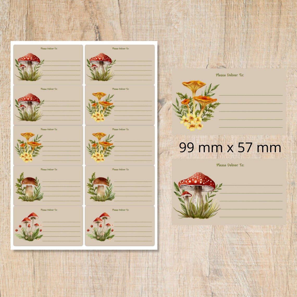 Mushroom Meadow Please Deliver to Labels, 10 Self Adhesive Labels per ...