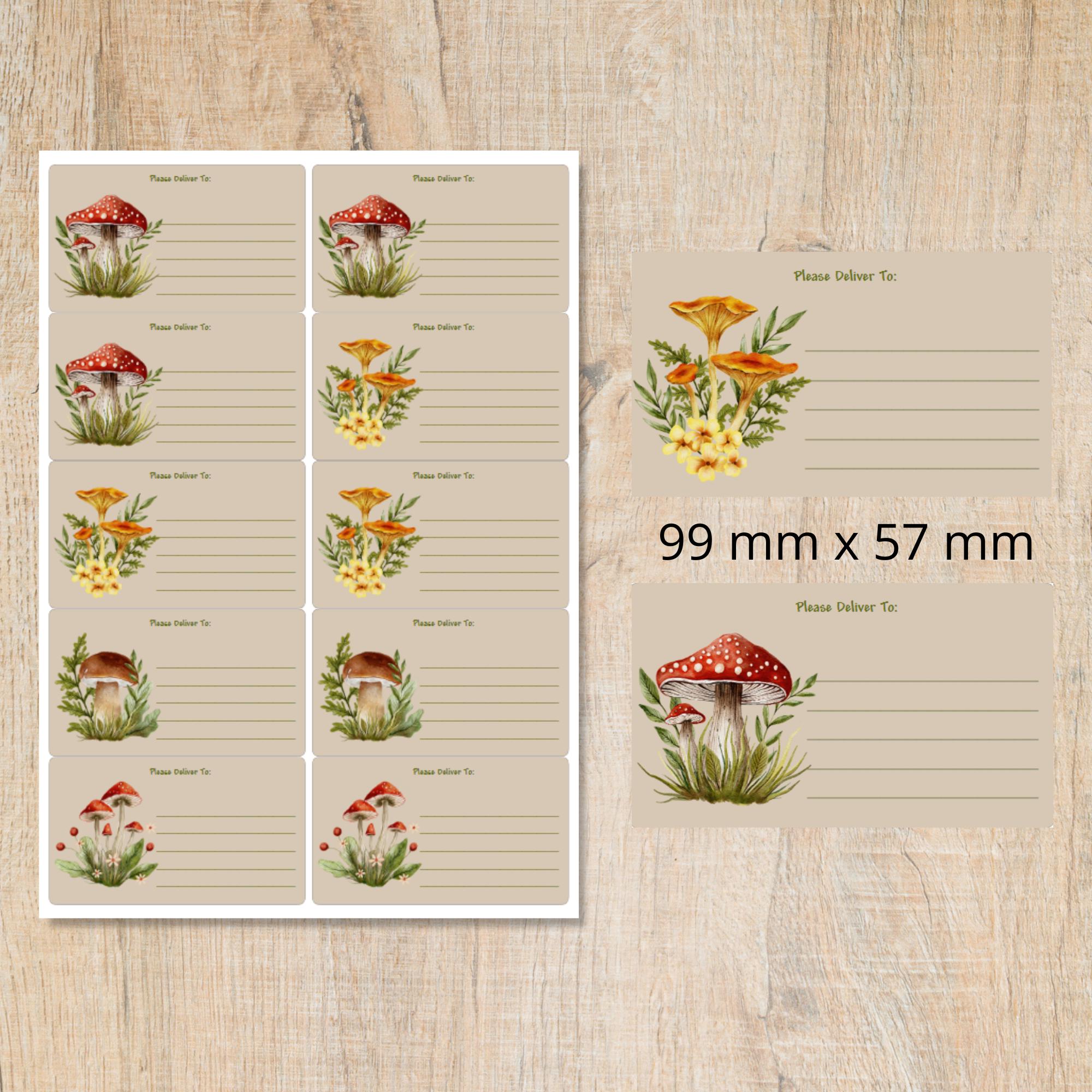 Mushroom Meadow Please Deliver to Labels, 10 Self Adhesive Labels per ...