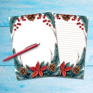 Papel para escribir cartas tamaño A5 con forma de corona navideña, suministros para amigos por correspondencia, hojas de cartas rayadas o sin rayar, lindo papel de notas con o sin líneas